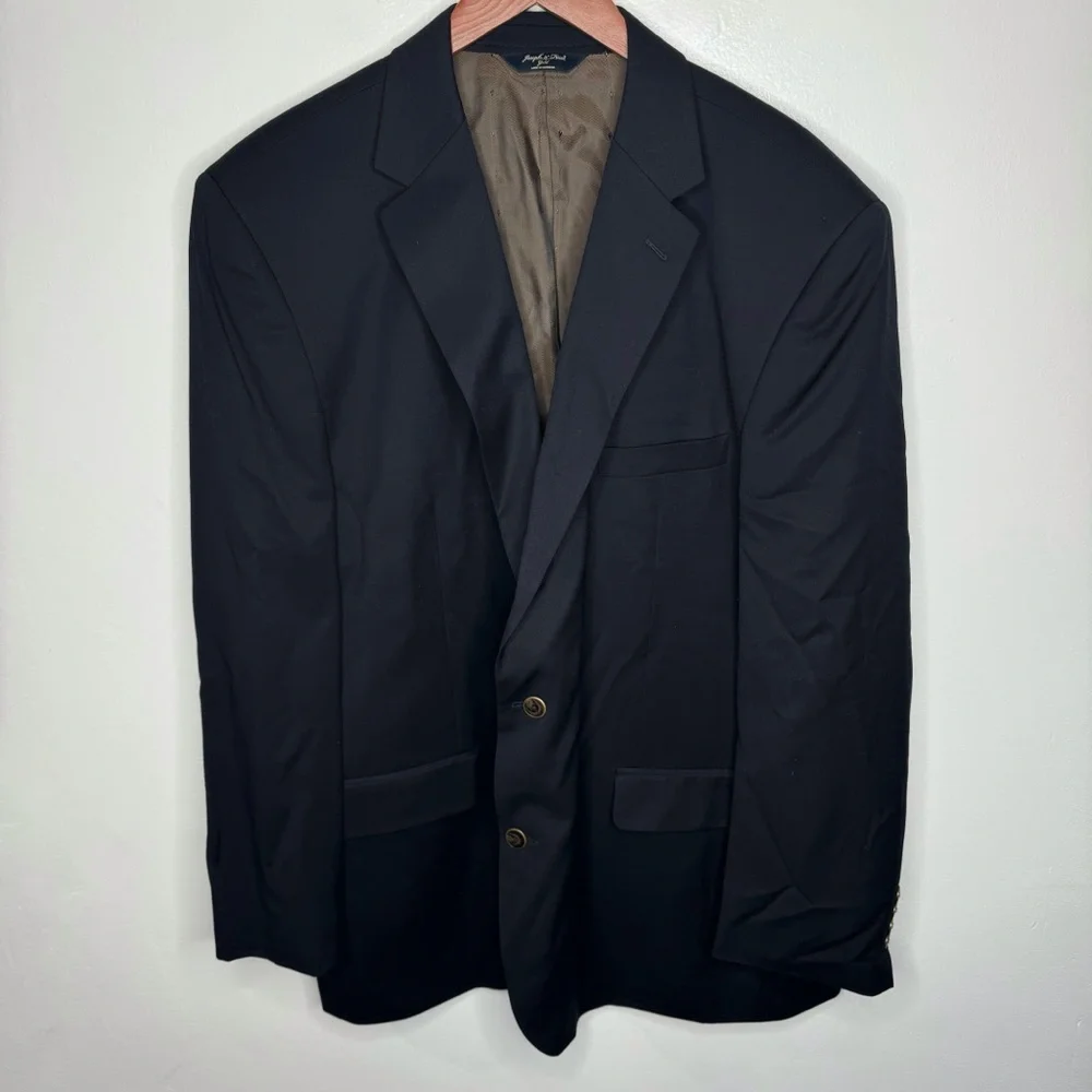 Joseph & Feiss Gold 2 Button Blazer Navy Blue 100% Wool Size 50L
